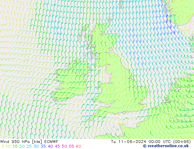 Wind 950 hPa ECMWF Tu 11.06.2024 00 UTC