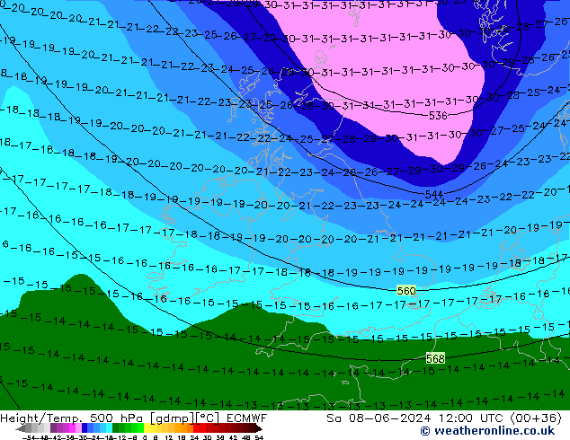 Z500/Rain (+SLP)/Z850 ECMWF Sa 08.06.2024 12 UTC