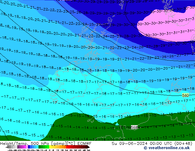 Z500/Rain (+SLP)/Z850 ECMWF Su 09.06.2024 00 UTC