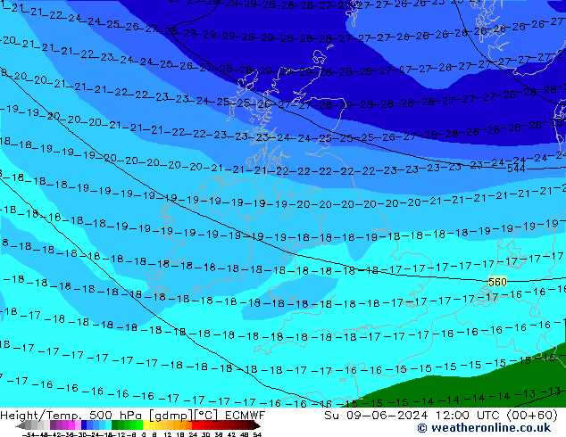 Z500/Rain (+SLP)/Z850 ECMWF Su 09.06.2024 12 UTC