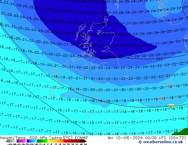 Z500/Rain (+SLP)/Z850 ECMWF pon. 10.06.2024 00 UTC