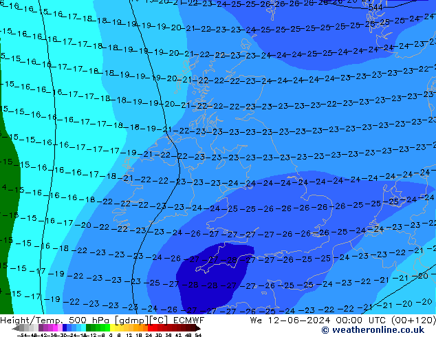 Z500/Rain (+SLP)/Z850 ECMWF We 12.06.2024 00 UTC