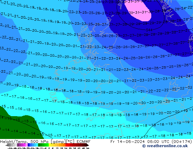 Z500/Rain (+SLP)/Z850 ECMWF Fr 14.06.2024 06 UTC