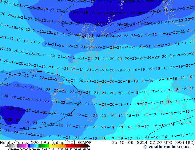 Z500/Rain (+SLP)/Z850 ECMWF Sa 15.06.2024 00 UTC