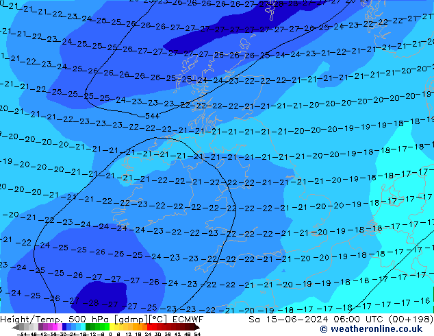 Z500/Rain (+SLP)/Z850 ECMWF сб 15.06.2024 06 UTC