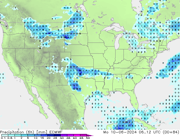 Precipitation (6h) ECMWF Mo 10.06.2024 12 UTC