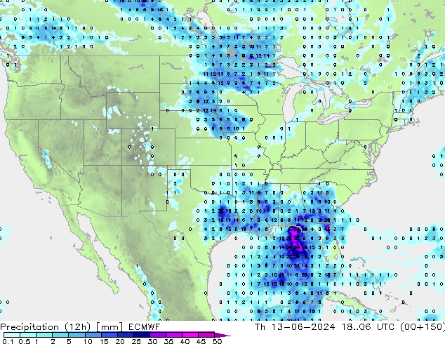 Precipitação (12h) ECMWF Qui 13.06.2024 06 UTC