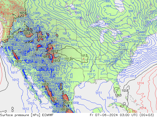 pressão do solo ECMWF Sex 07.06.2024 03 UTC