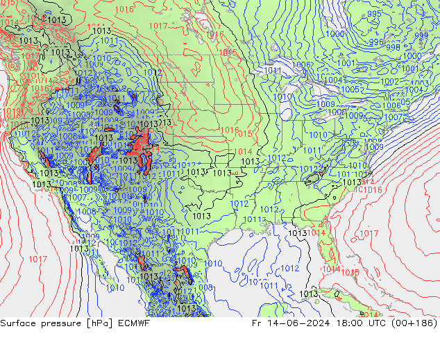 Surface pressure ECMWF Fr 14.06.2024 18 UTC