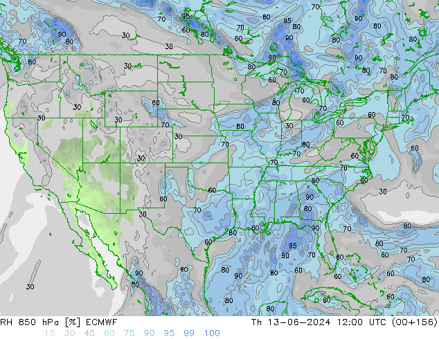 850 hPa Nispi Nem ECMWF Per 13.06.2024 12 UTC