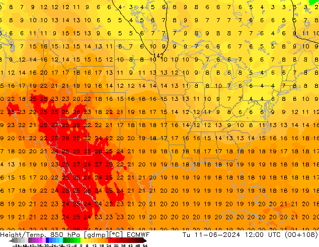 Z500/Rain (+SLP)/Z850 ECMWF Tu 11.06.2024 12 UTC