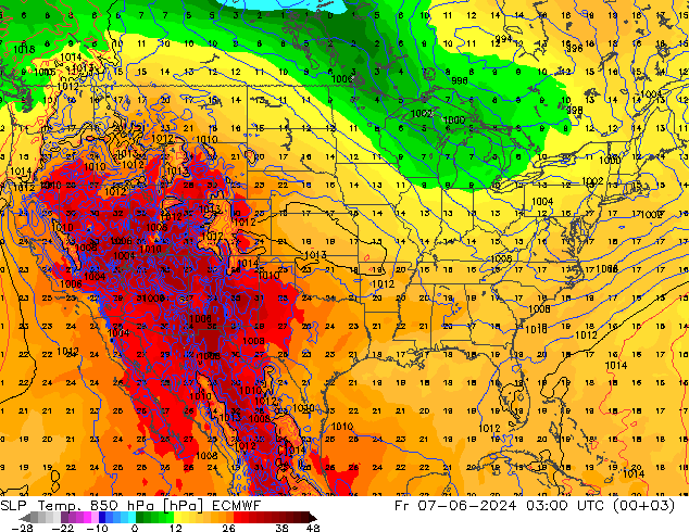 SLP/Temp. 850 hPa ECMWF Sex 07.06.2024 03 UTC