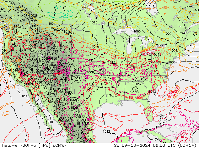 Theta-e 700hPa ECMWF Ne 09.06.2024 06 UTC