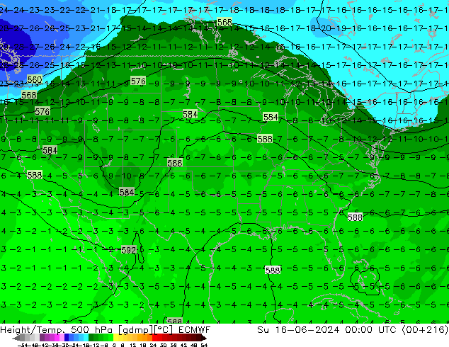 Z500/Regen(+SLP)/Z850 ECMWF zo 16.06.2024 00 UTC