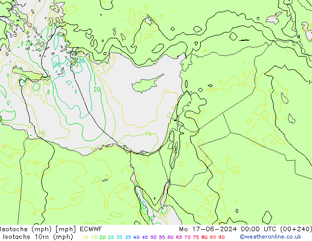 Isotaca (mph) ECMWF lun 17.06.2024 00 UTC