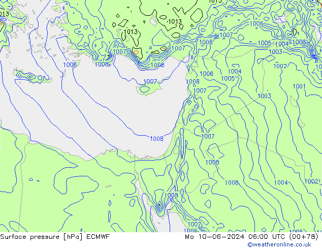 Atmosférický tlak ECMWF Po 10.06.2024 06 UTC