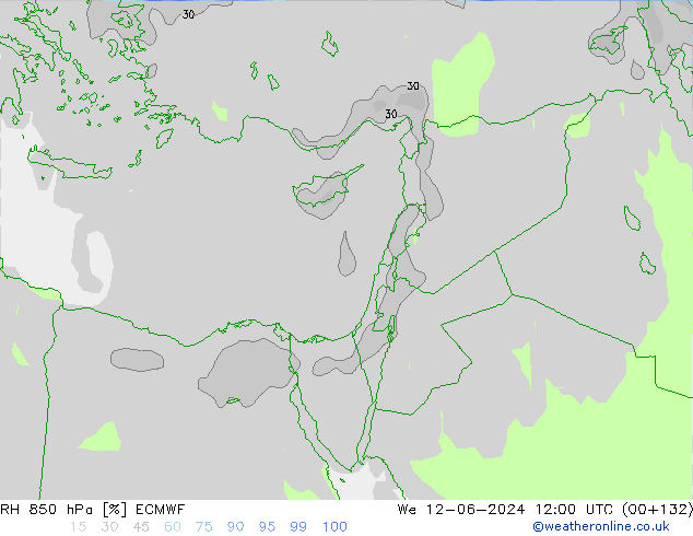 Humidité rel. 850 hPa ECMWF mer 12.06.2024 12 UTC