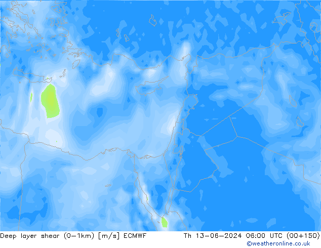 Deep layer shear (0-1km) ECMWF do 13.06.2024 06 UTC