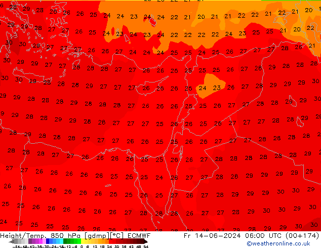 Height/Temp. 850 hPa ECMWF Fr 14.06.2024 06 UTC