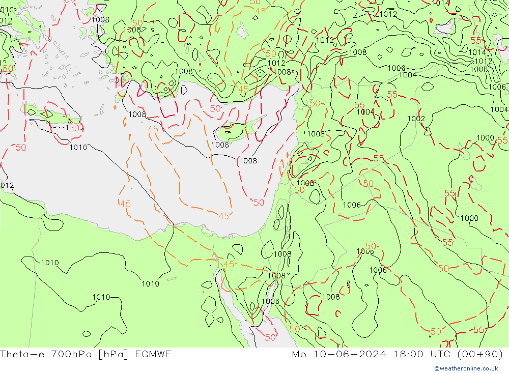 Theta-e 700hPa ECMWF  10.06.2024 18 UTC