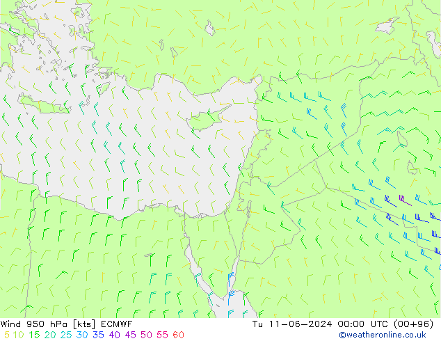 Vent 950 hPa ECMWF mar 11.06.2024 00 UTC