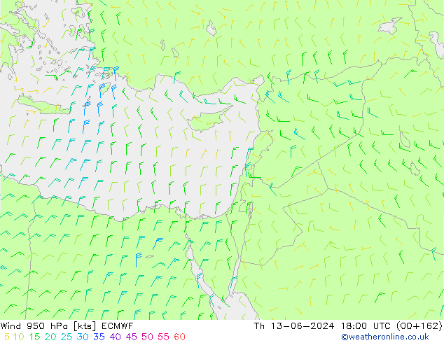 Wind 950 hPa ECMWF do 13.06.2024 18 UTC