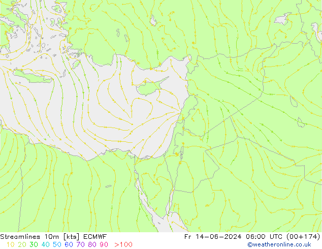 Stromlinien 10m ECMWF Fr 14.06.2024 06 UTC