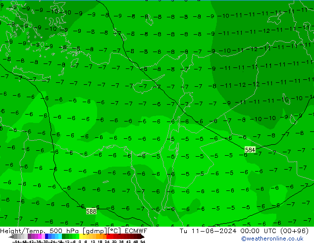 Hoogte/Temp. 500 hPa ECMWF di 11.06.2024 00 UTC