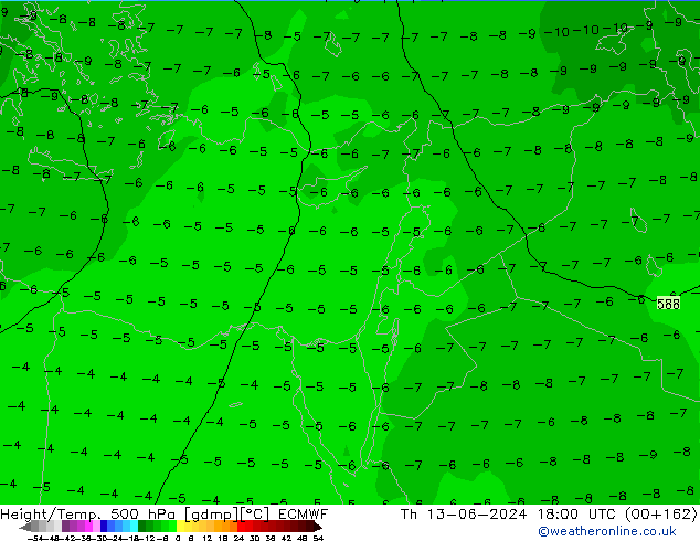 Z500/Rain (+SLP)/Z850 ECMWF jue 13.06.2024 18 UTC