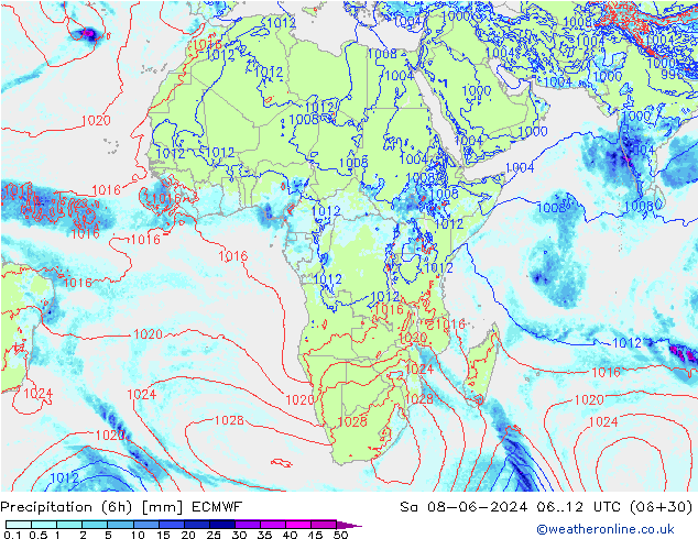 Z500/Rain (+SLP)/Z850 ECMWF Sa 08.06.2024 12 UTC