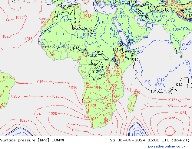 Presión superficial ECMWF sáb 08.06.2024 03 UTC