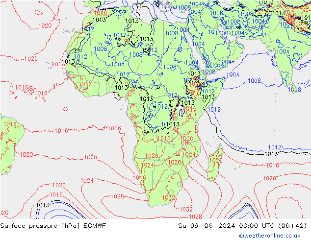 pressão do solo ECMWF Dom 09.06.2024 00 UTC