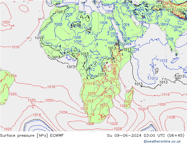 Surface pressure ECMWF Su 09.06.2024 03 UTC