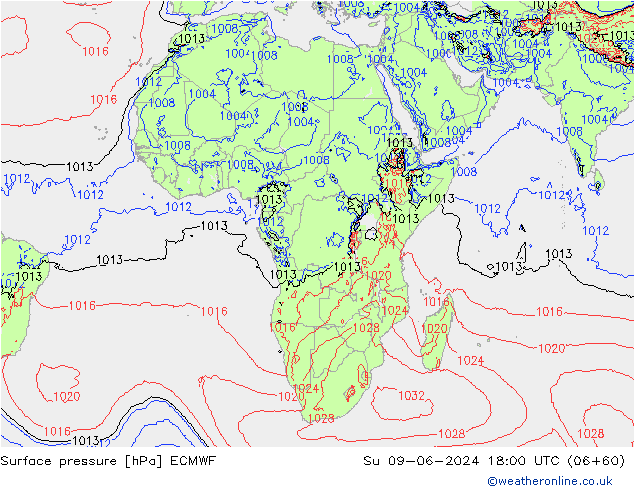 Pressione al suolo ECMWF dom 09.06.2024 18 UTC