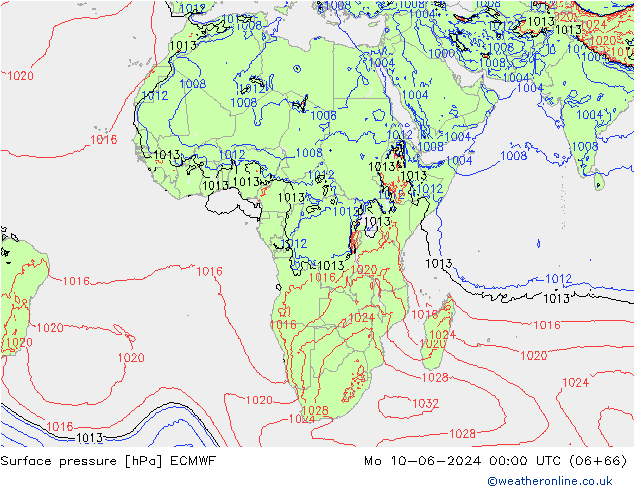 Presión superficial ECMWF lun 10.06.2024 00 UTC