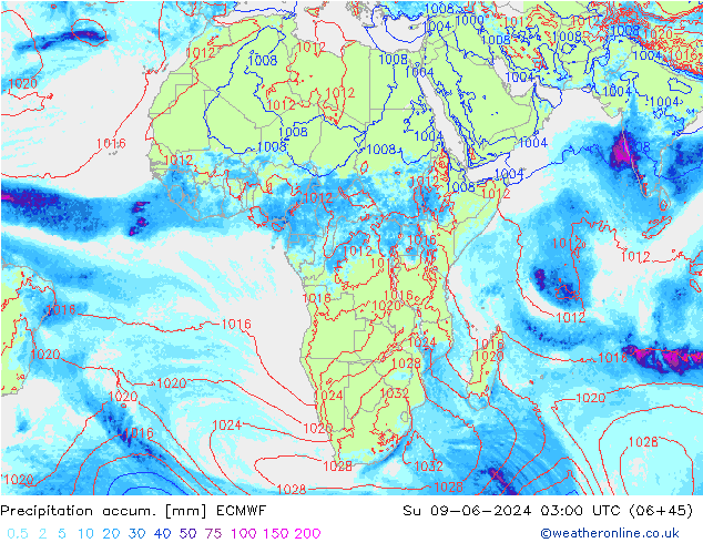 Precipitation accum. ECMWF Su 09.06.2024 03 UTC