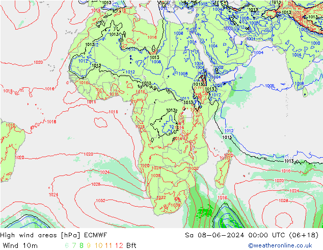 High wind areas ECMWF Sa 08.06.2024 00 UTC