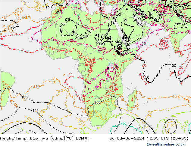 Z500/Rain (+SLP)/Z850 ECMWF Sa 08.06.2024 12 UTC