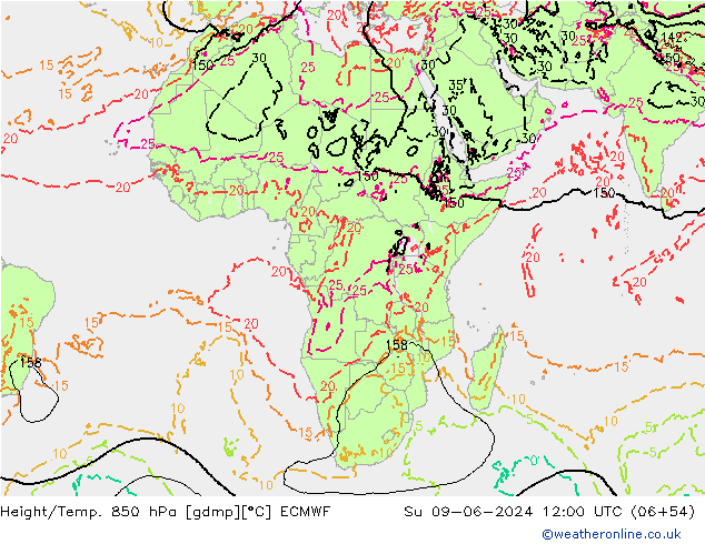 Z500/Regen(+SLP)/Z850 ECMWF zo 09.06.2024 12 UTC