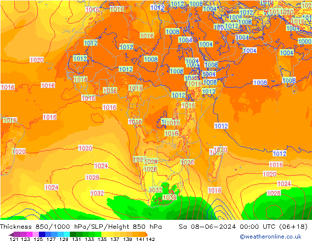 Thck 850-1000 hPa ECMWF Sa 08.06.2024 00 UTC