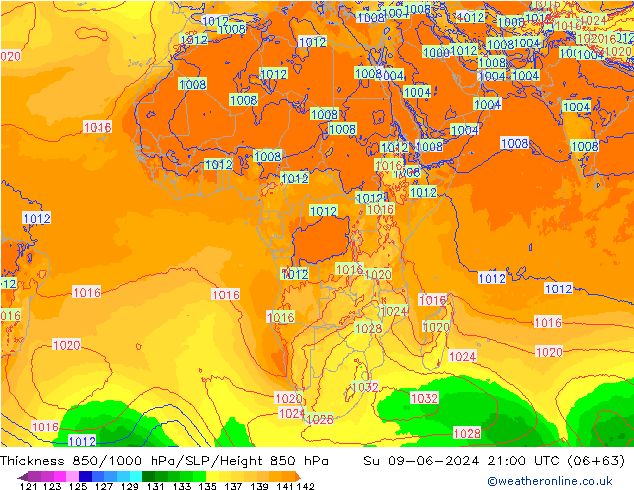 Thck 850-1000 hPa ECMWF Dom 09.06.2024 21 UTC