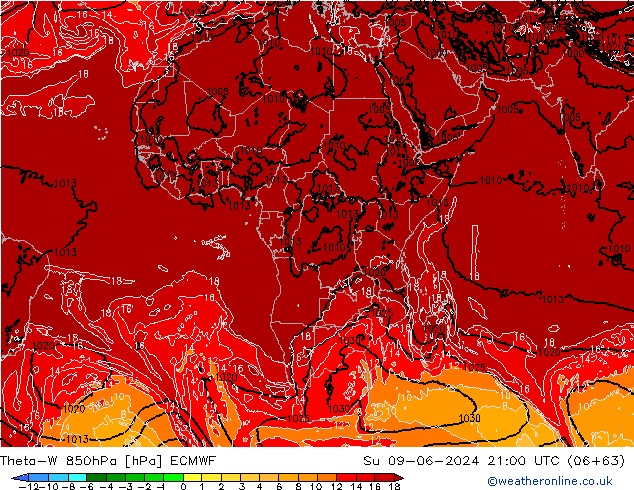 Theta-W 850hPa ECMWF Su 09.06.2024 21 UTC