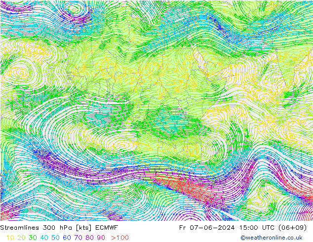 Streamlines 300 hPa ECMWF Fr 07.06.2024 15 UTC