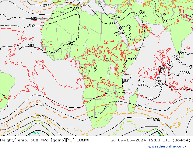 Z500/Regen(+SLP)/Z850 ECMWF zo 09.06.2024 12 UTC