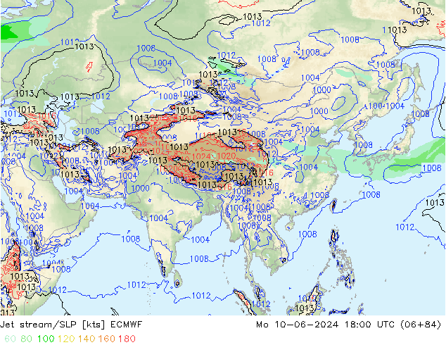 Jet stream/SLP ECMWF Po 10.06.2024 18 UTC