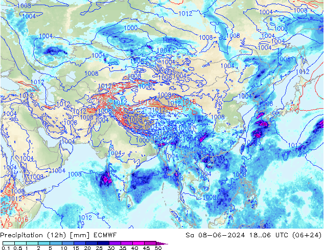 Precipitación (12h) ECMWF sáb 08.06.2024 06 UTC