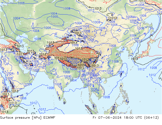 Atmosférický tlak ECMWF Pá 07.06.2024 18 UTC