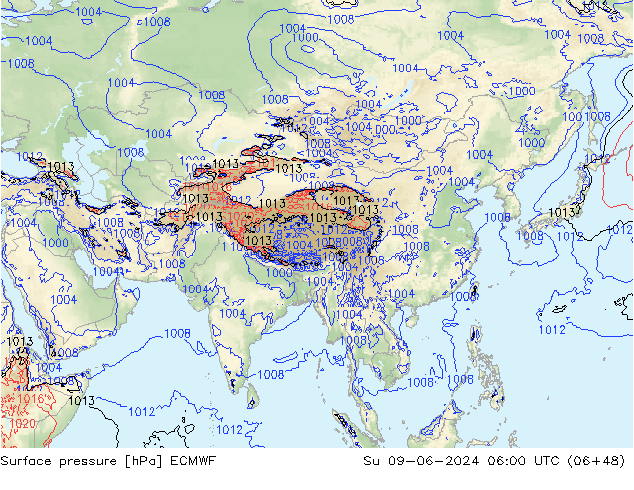 pressão do solo ECMWF Dom 09.06.2024 06 UTC