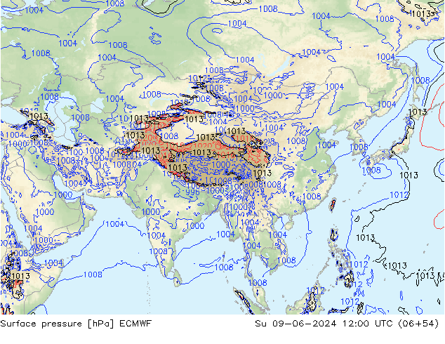 Pressione al suolo ECMWF dom 09.06.2024 12 UTC