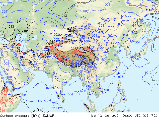 ciśnienie ECMWF pon. 10.06.2024 06 UTC